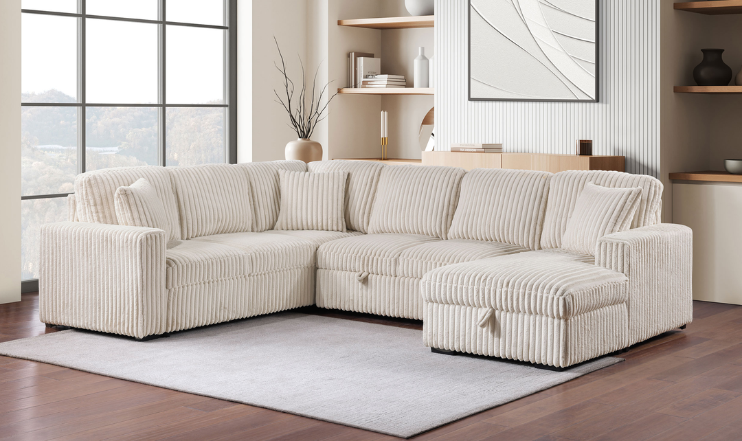 Modern Heritage Devonshire Sleeper Sectional Sofa with Storage Chaise - Jennifer Furniture