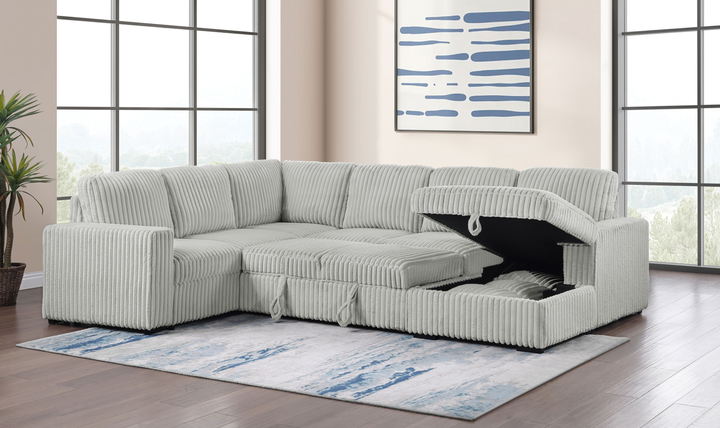 Modern Heritage Devonshire Sleeper Sectional Sofa with Storage Chaise - Jennifer Furniture