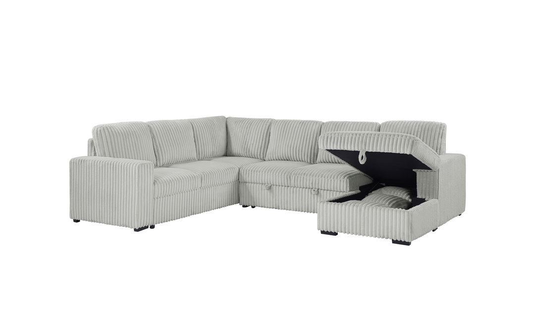 Modern Heritage Devonshire Sleeper Sectional Sofa with Storage Chaise - Jennifer Furniture