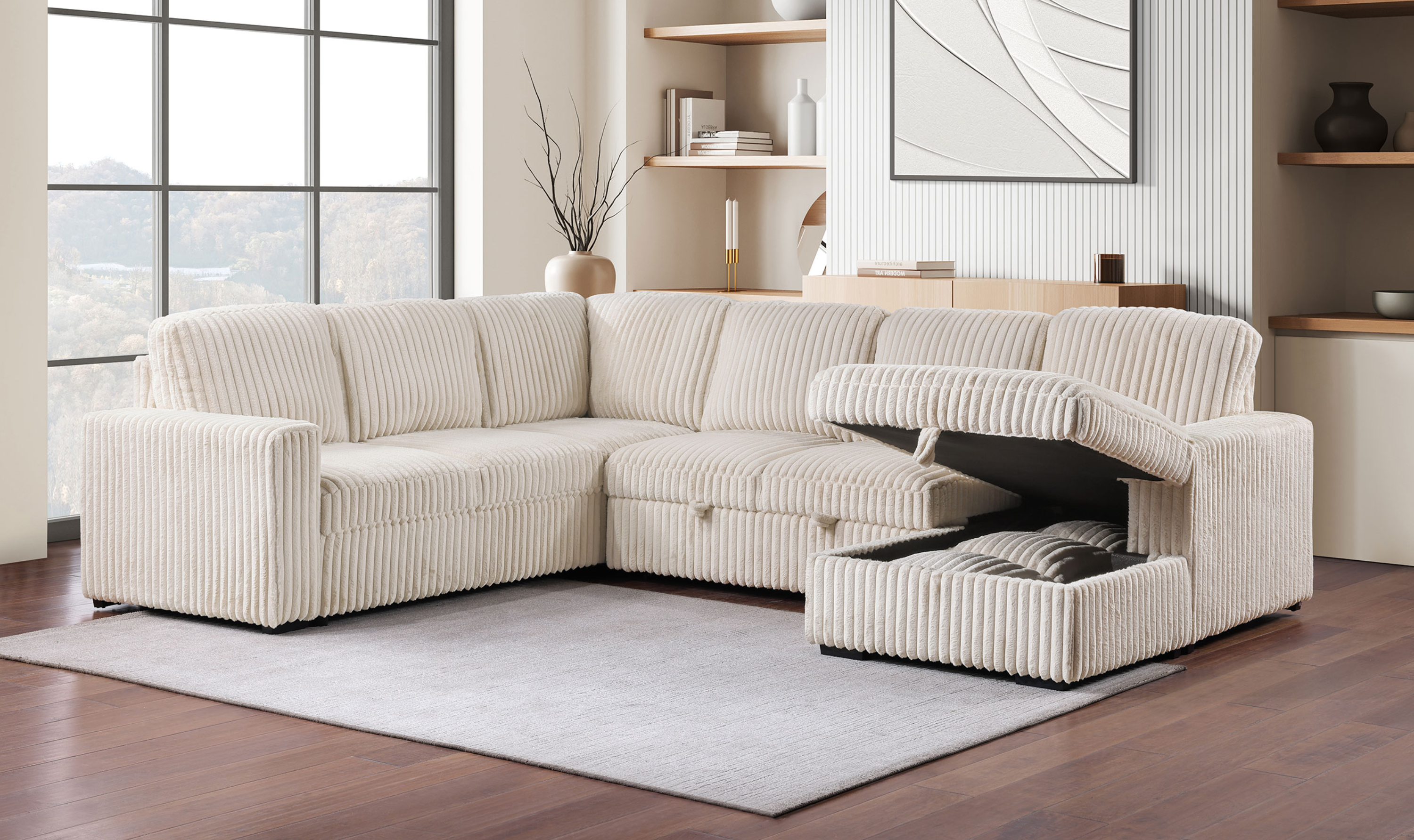 Modern Heritage Devonshire Sleeper Sectional Sofa with Storage Chaise - Jennifer Furniture