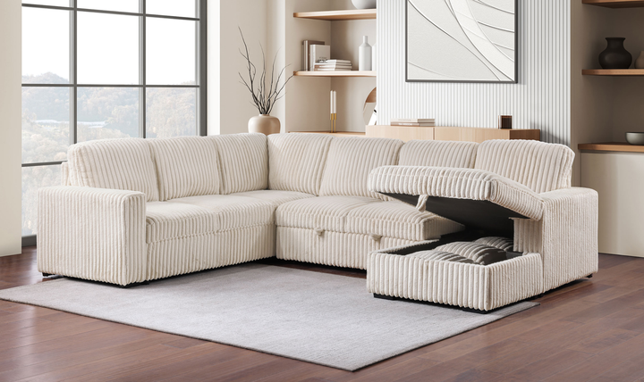 Modern Heritage Devonshire Sleeper Sectional Sofa with Storage Chaise - Jennifer Furniture