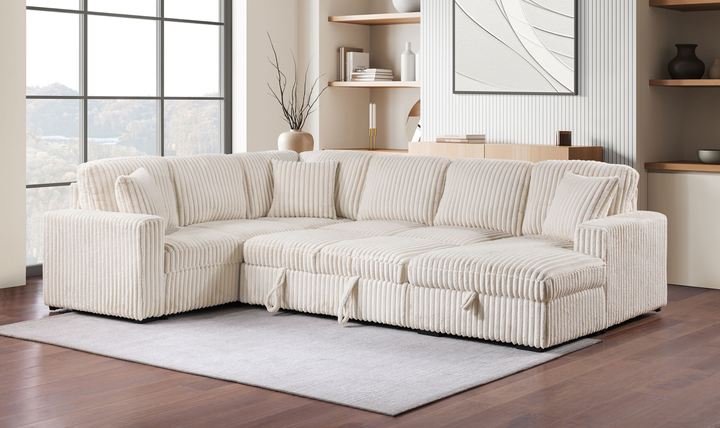 Modern Heritage Devonshire Sleeper Sectional Sofa with Storage Chaise - Jennifer Furniture