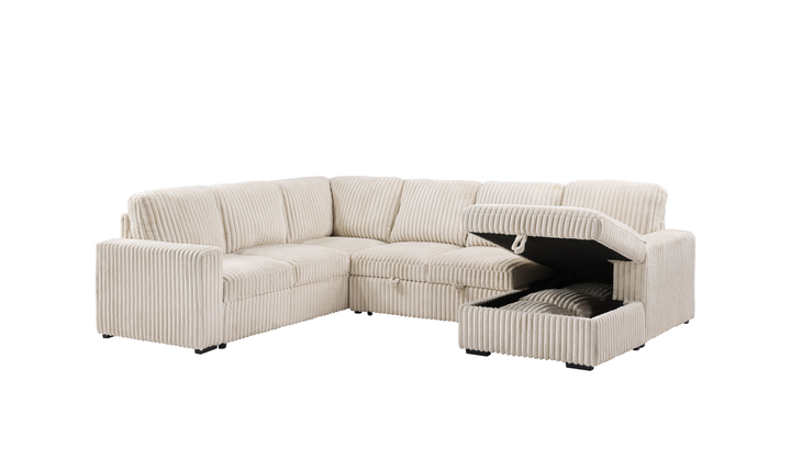 Modern Heritage Devonshire Sleeper Sectional Sofa with Storage Chaise - Jennifer Furniture