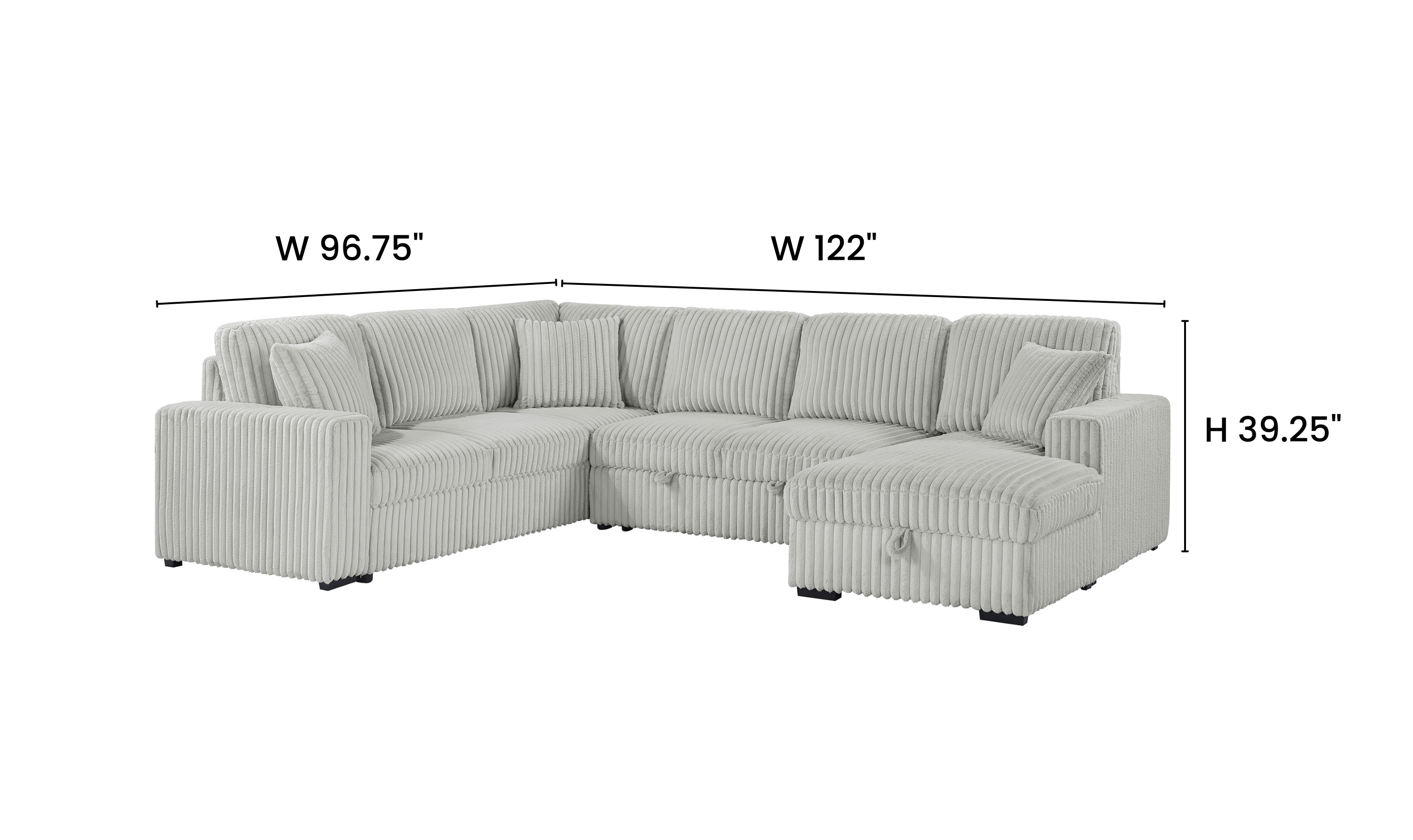 Modern Heritage Devonshire Sleeper Sectional Sofa with Storage Chaise