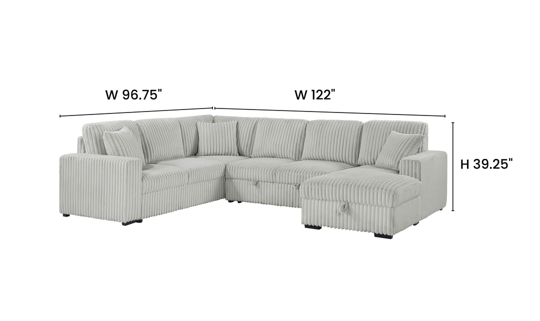 Modern Heritage Devonshire Sleeper Sectional Sofa with Storage Chaise