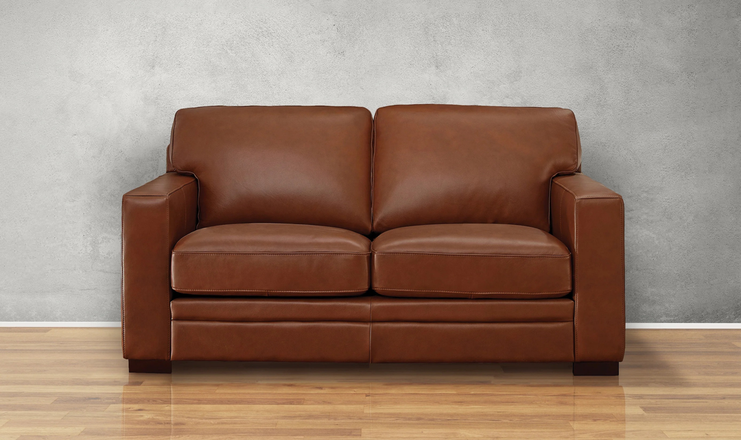 Dillon 2-Seater Waxy Pull-up Leather Loveseat WIth Track Arms-Jennifer