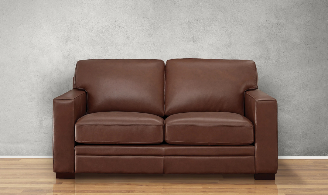 Dillon 2-Seater Waxy Pull-up Leather Loveseat WIth Track Arms-Jennifer