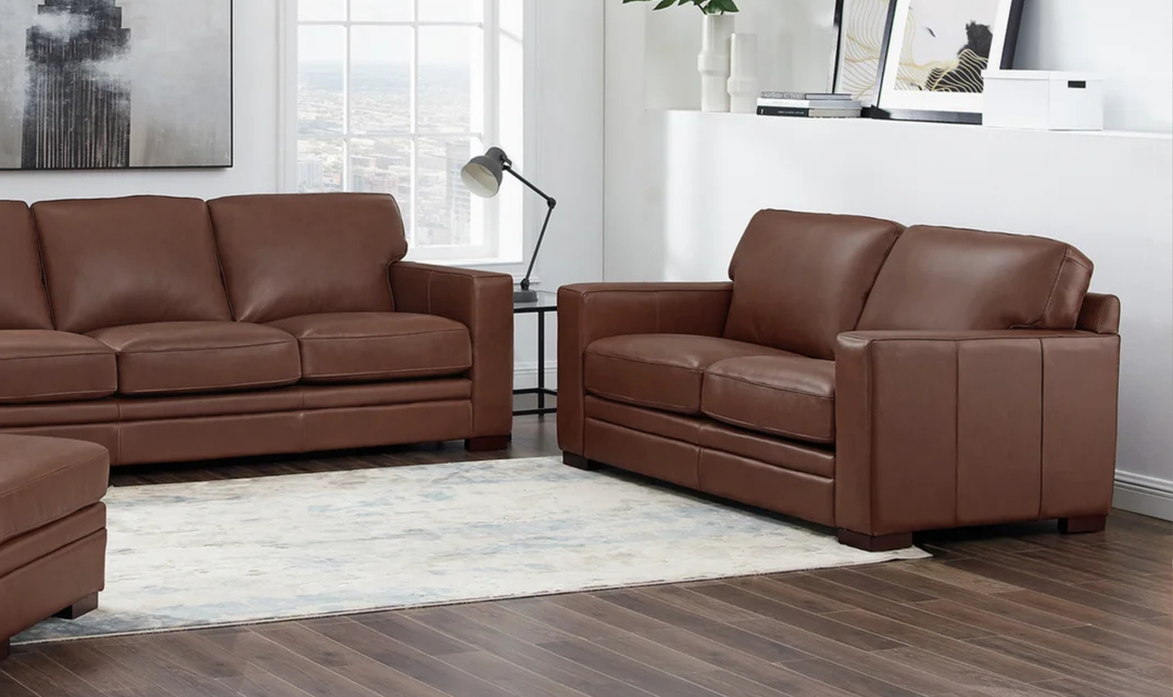 Dillon 2-Seater Waxy Pull-up Leather Loveseat WIth Track Arms-Jennifer