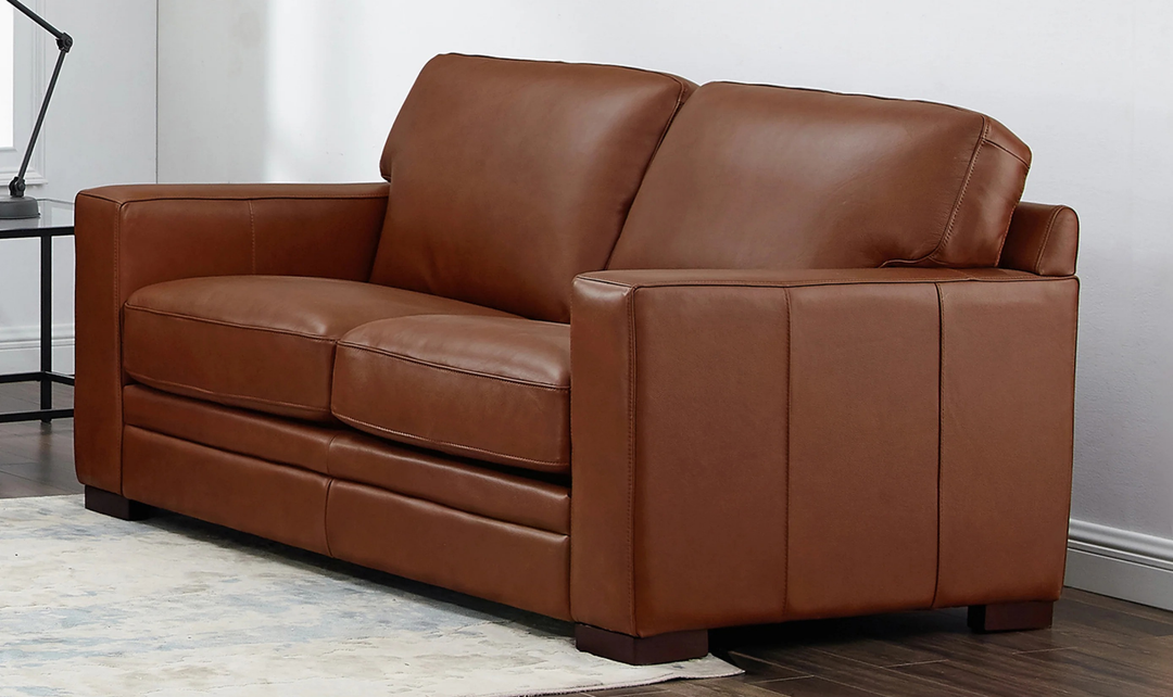 Dillon 2-Seater Waxy Pull-up Leather Loveseat WIth Track Arms-Jennifer