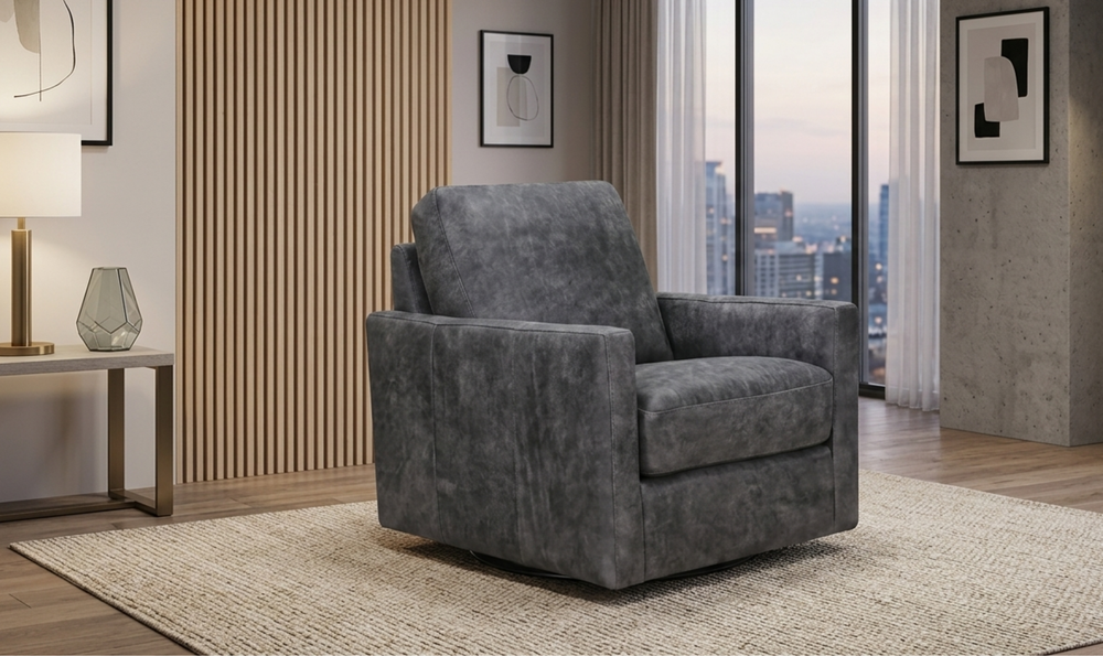 Dillon Swivel Leather Chair with Track Arms-Jennifer 
