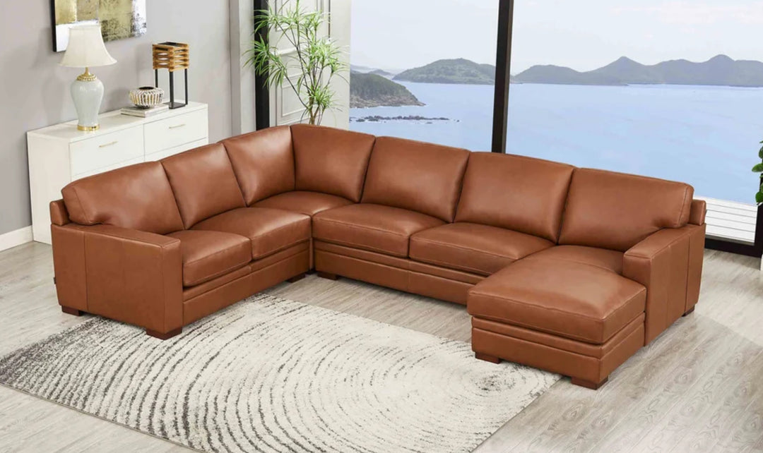 Dillon U-Shape Leather Sectional Sofa in Nutmeg Brown-Jennifer Furniture 