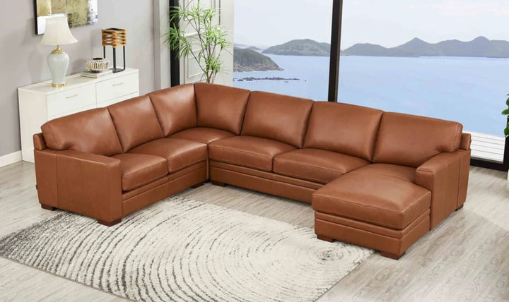 Dillon U-Shape Leather Sectional Sofa in Nutmeg Brown-Jennifer Furniture 