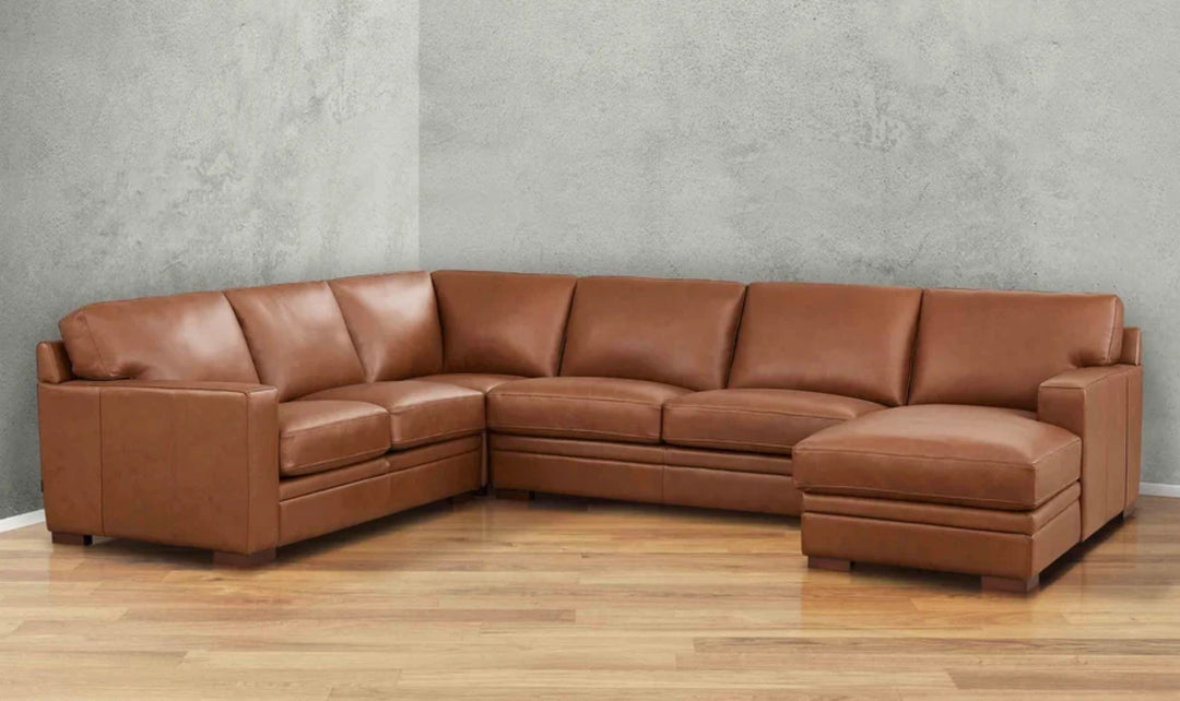Dillon U-Shape Leather Sectional Sofa in Nutmeg Brown-Jennifer Furniture 