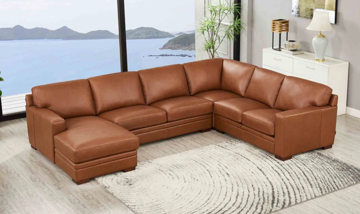 Dillon U-Shape Leather Sectional Sofa in Nutmeg Brown-Jennifer Furniture 