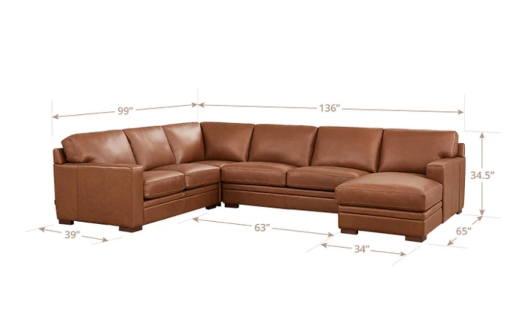 Dillon U-Shape Leather Sectional Sofa in Nutmeg Brown-Jennifer Furniture 