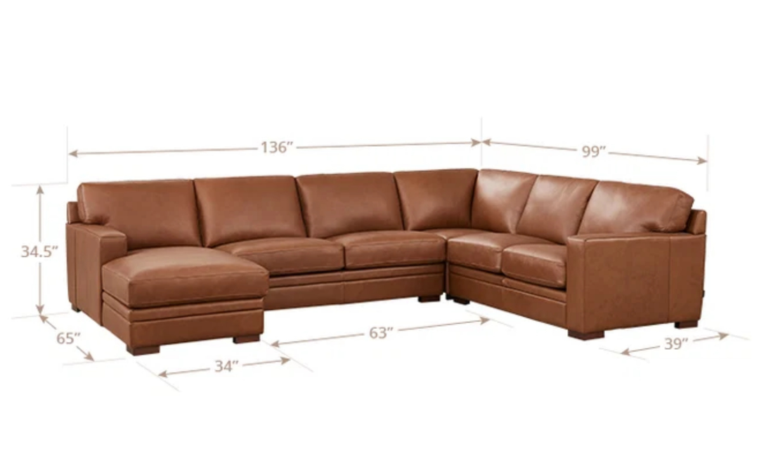 Dillon U-Shape Leather Sectional Sofa in Nutmeg Brown-Jennifer Furniture 