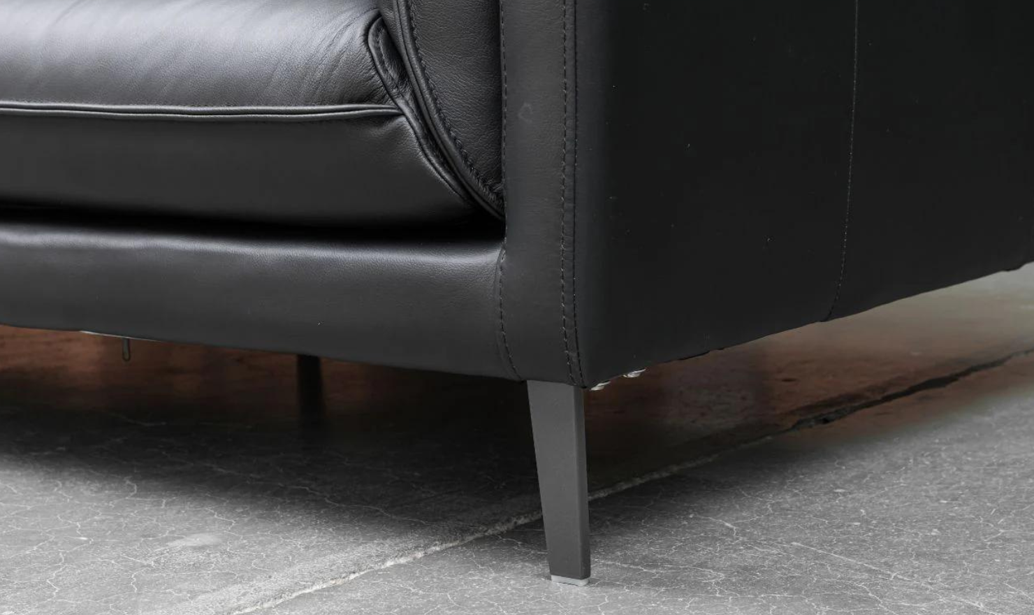 Klaussner Dolce Black 3-Seater Stationary Leather Sofa with Down Cushion