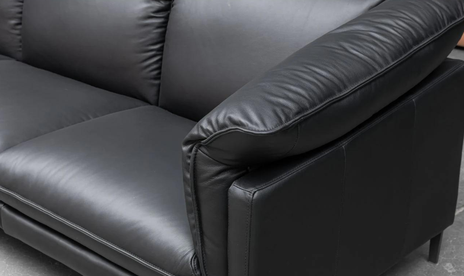 Klaussner Dolce Black 3-Seater Stationary Leather Sofa with Down Cushion
