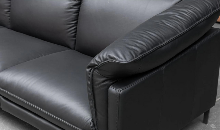 Klaussner Dolce Black 3-Seater Stationary Leather Sofa with Down Cushion