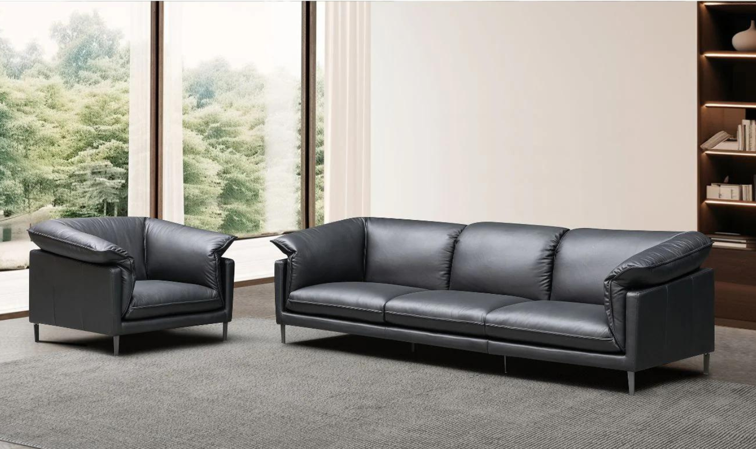 Klaussner Dolce 3 Seater Stationary Leather Sofa In Black