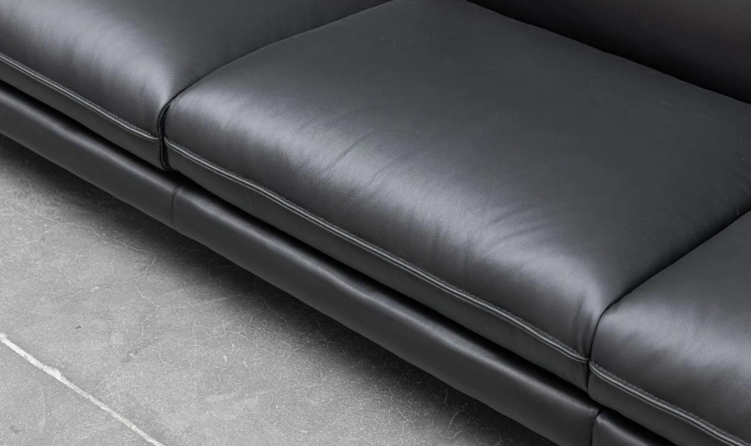 Klaussner Dolce Black 3-Seater Stationary Leather Sofa with Down Cushion