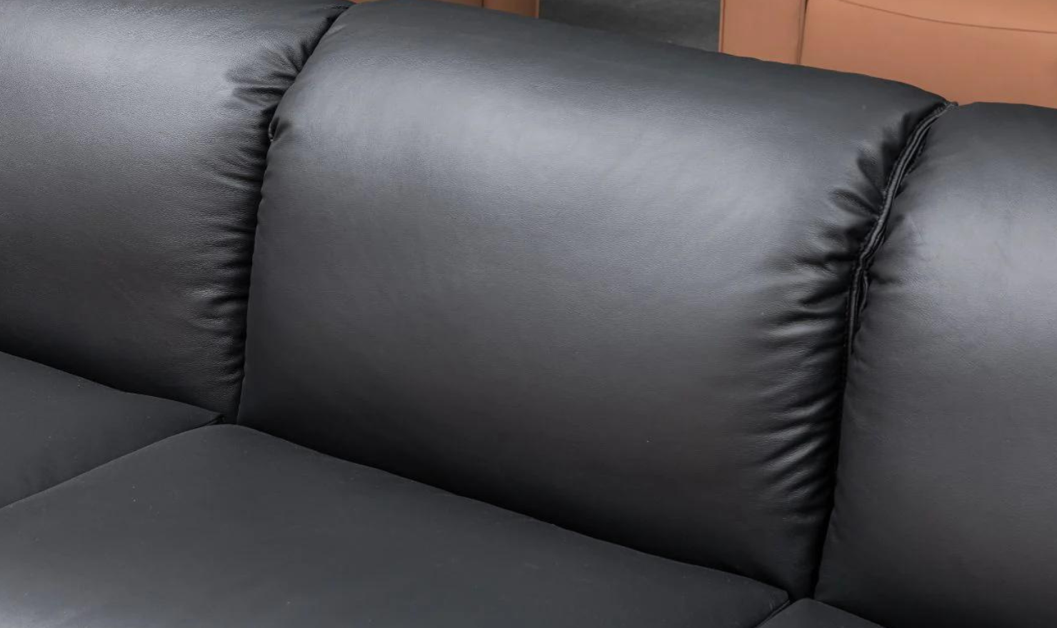 Klaussner Dolce Black 3-Seater Stationary Leather Sofa with Down Cushion