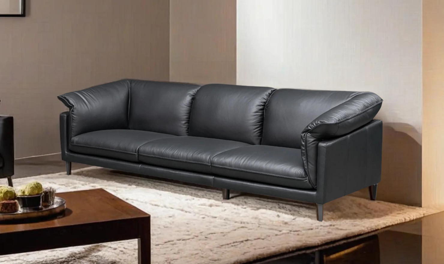 Klaussner Dolce 3 Seater Stationary Leather Sofa In Black