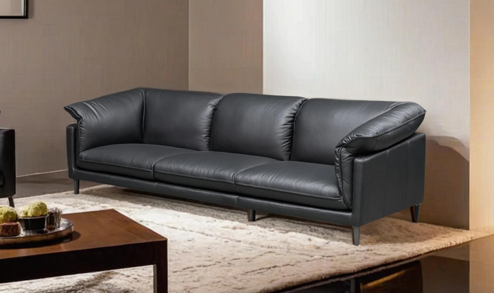 Gio Italia Dolce 3 Seater Stationary Leather Sofa In Black