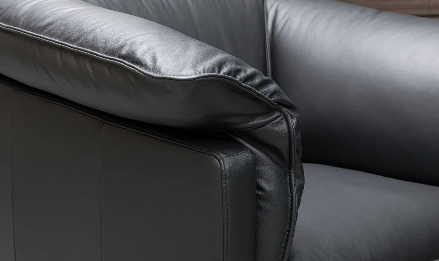 Klaussner Dolce Stationary Black Leather Chair with Cushion Arms