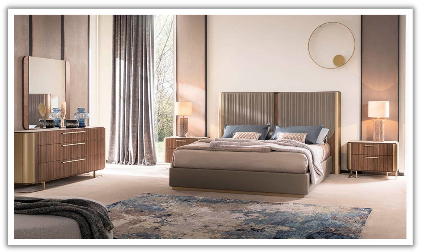 Alf Dafre Hera 5 Feet Panel Bed in Channel Walnut Wood (King