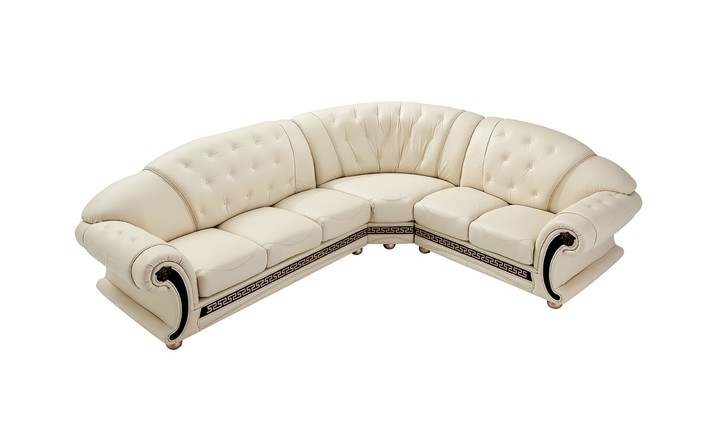 ESF Italia Apolo 6-Seater L-Shaped Leather Sectional Sofa with Rolled Arms