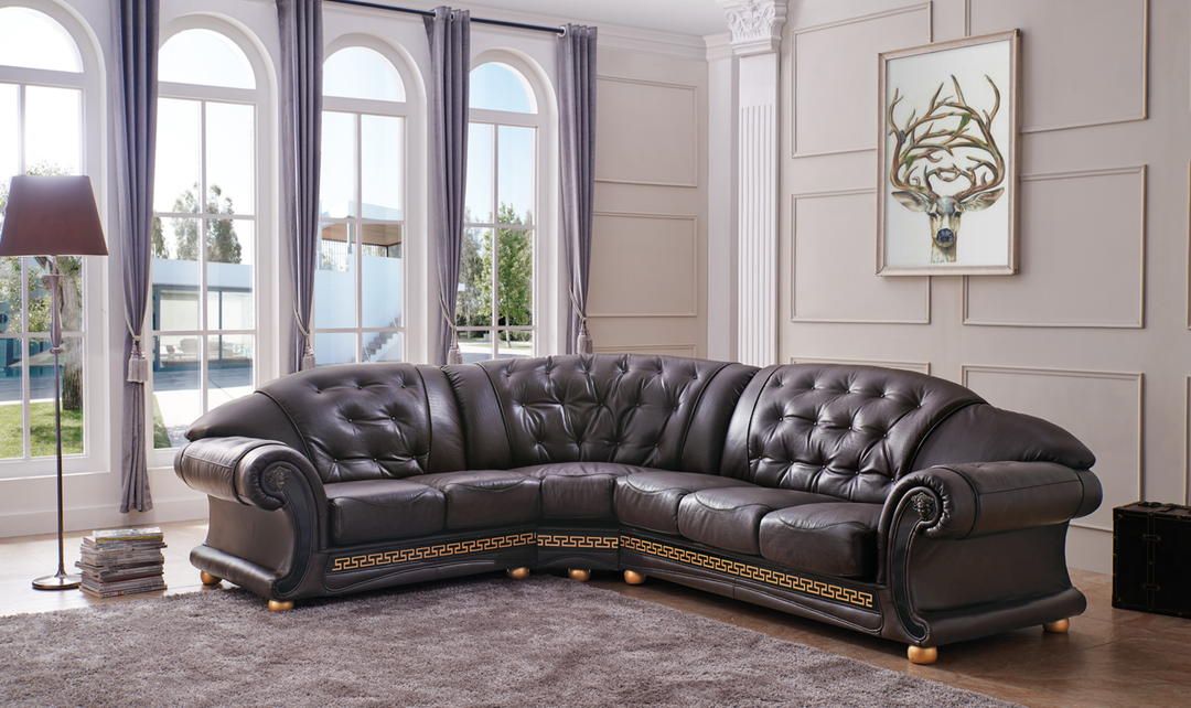 ESF Italia Apolo 6-Seater L-Shaped Leather Sectional Sofa with Rolled Arms - Jennifer furniture