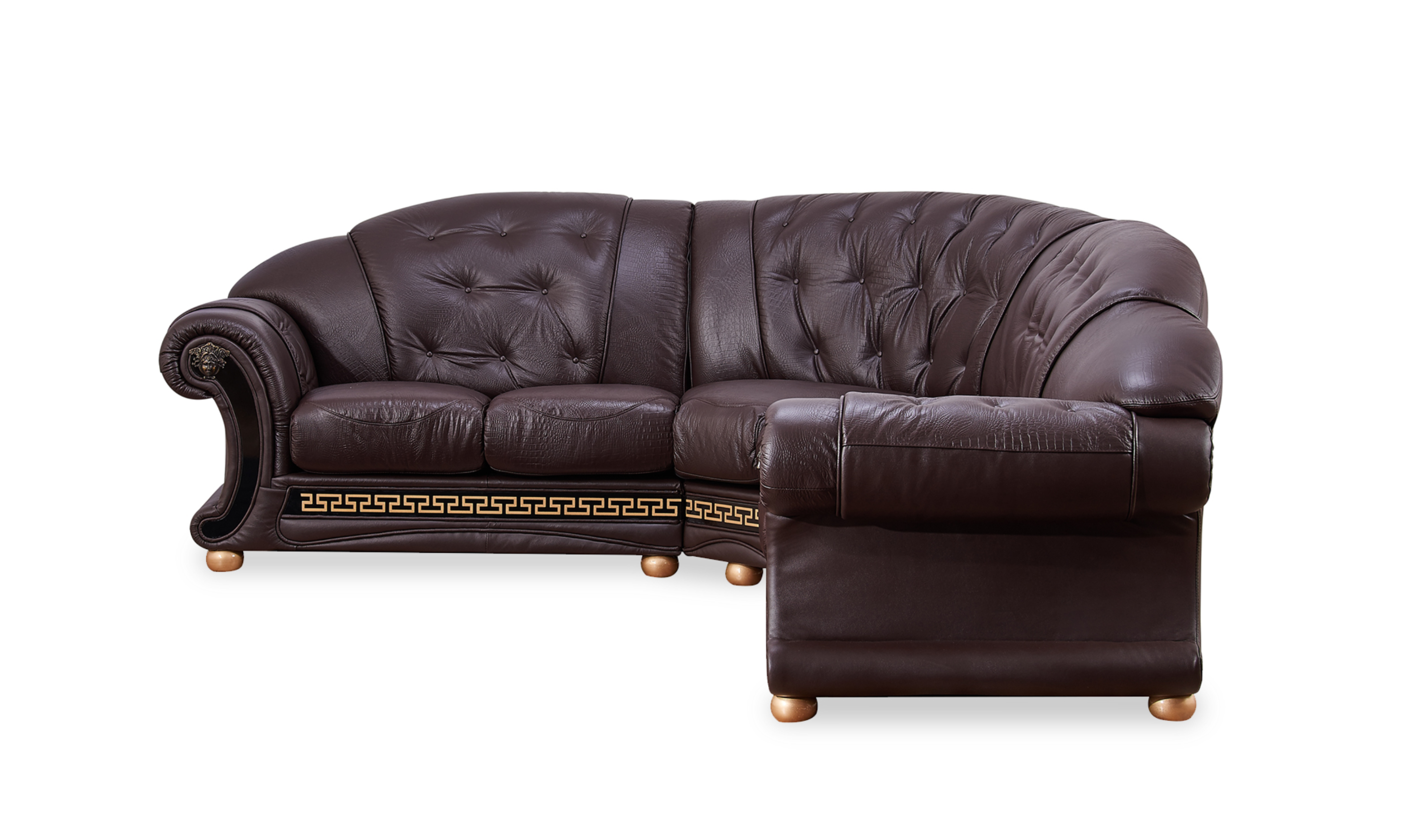 ESF Italia Apolo 6-Seater L-Shaped Leather Sectional Sofa with Rolled Arms