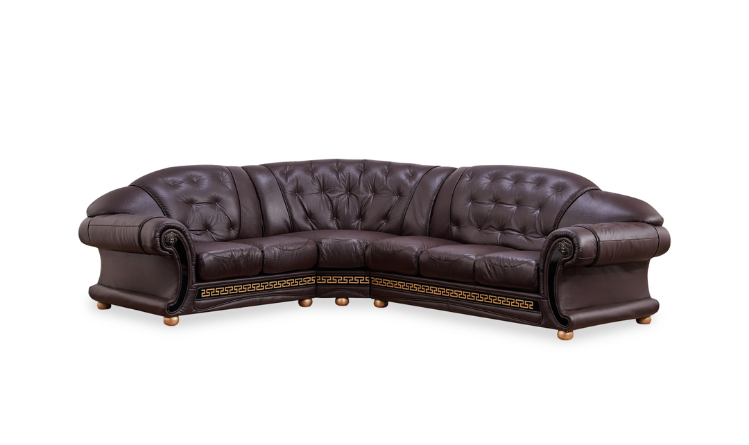 ESF Italia Apolo 6-Seater L-Shaped Leather Sectional Sofa with Rolled Arms
