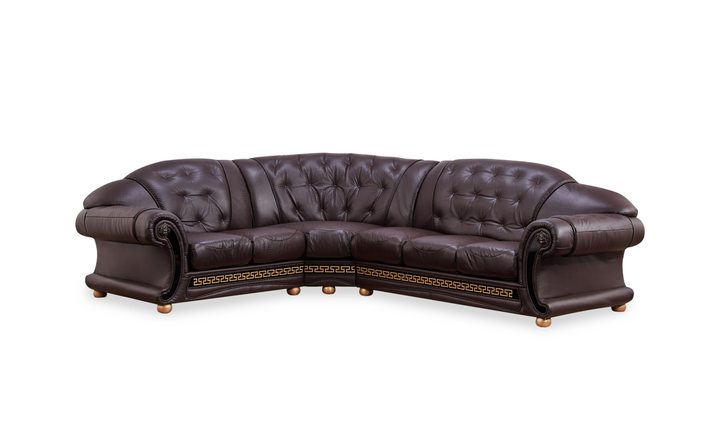 ESF Italia Apolo 6-Seater L-Shaped Leather Sectional Sofa with Rolled Arms