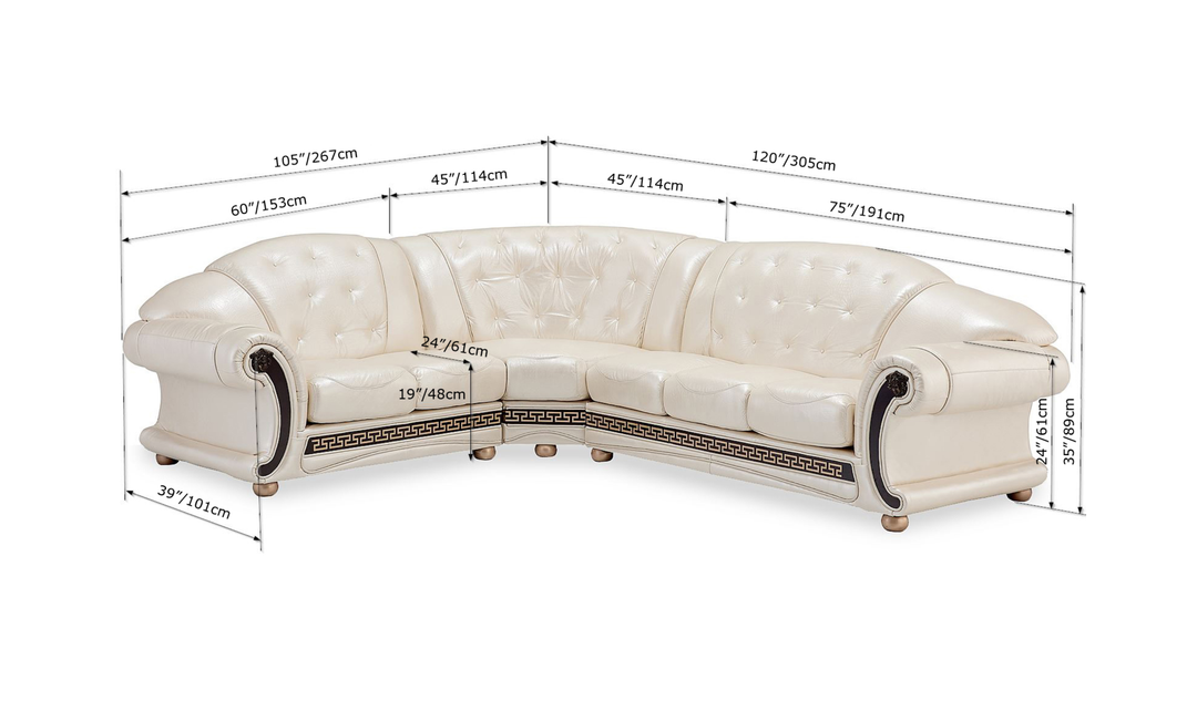 ESF Italia Apolo 6-Seater L-Shaped Leather Sectional Sofa with Rolled Arms