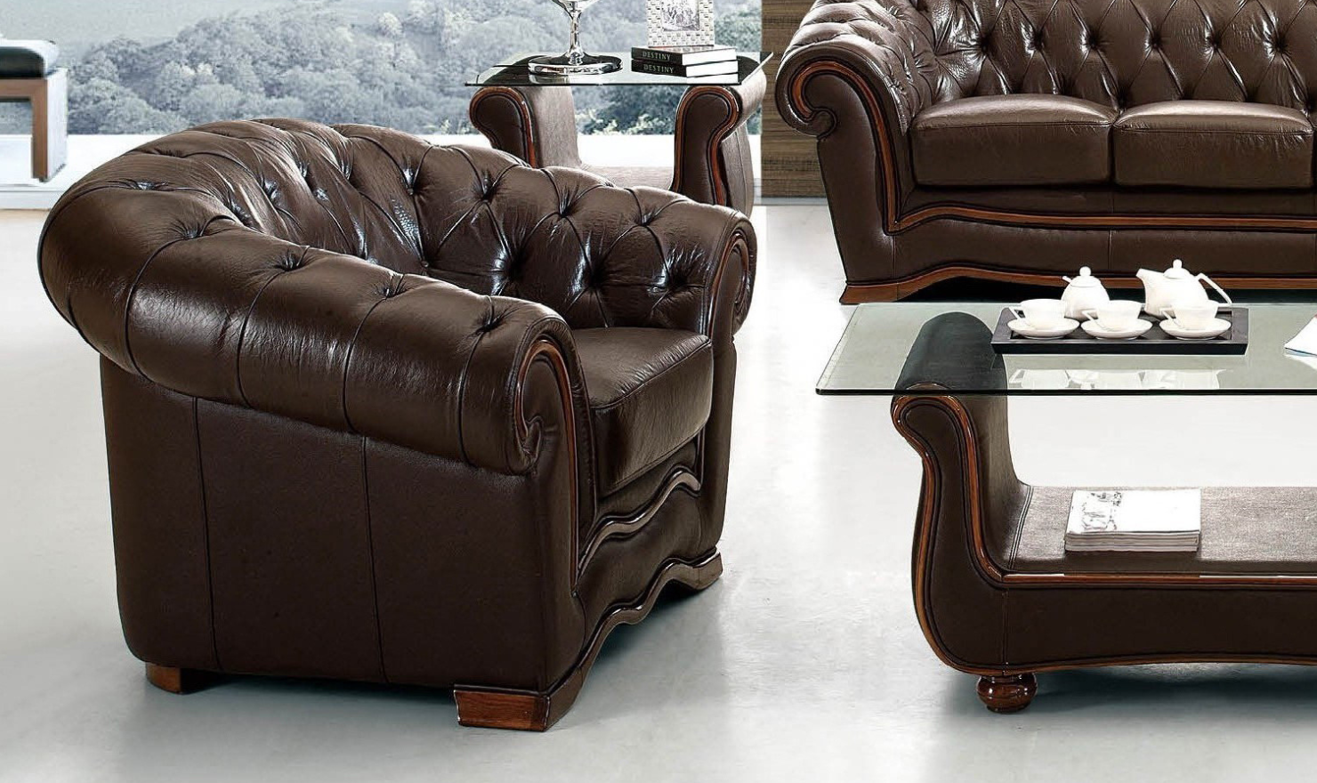 ESF Italia Aviana Brown Leather Chair With Tufted Backrest with Matt Finish