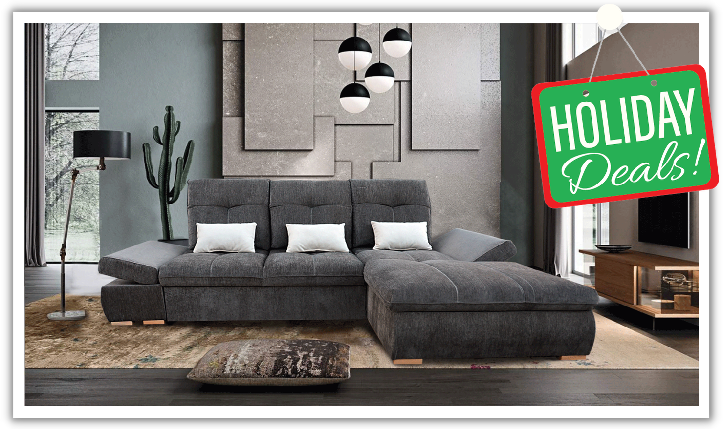 ESF Italia Estero 4seater Fabric Gray Sectional Sofa with Pillows