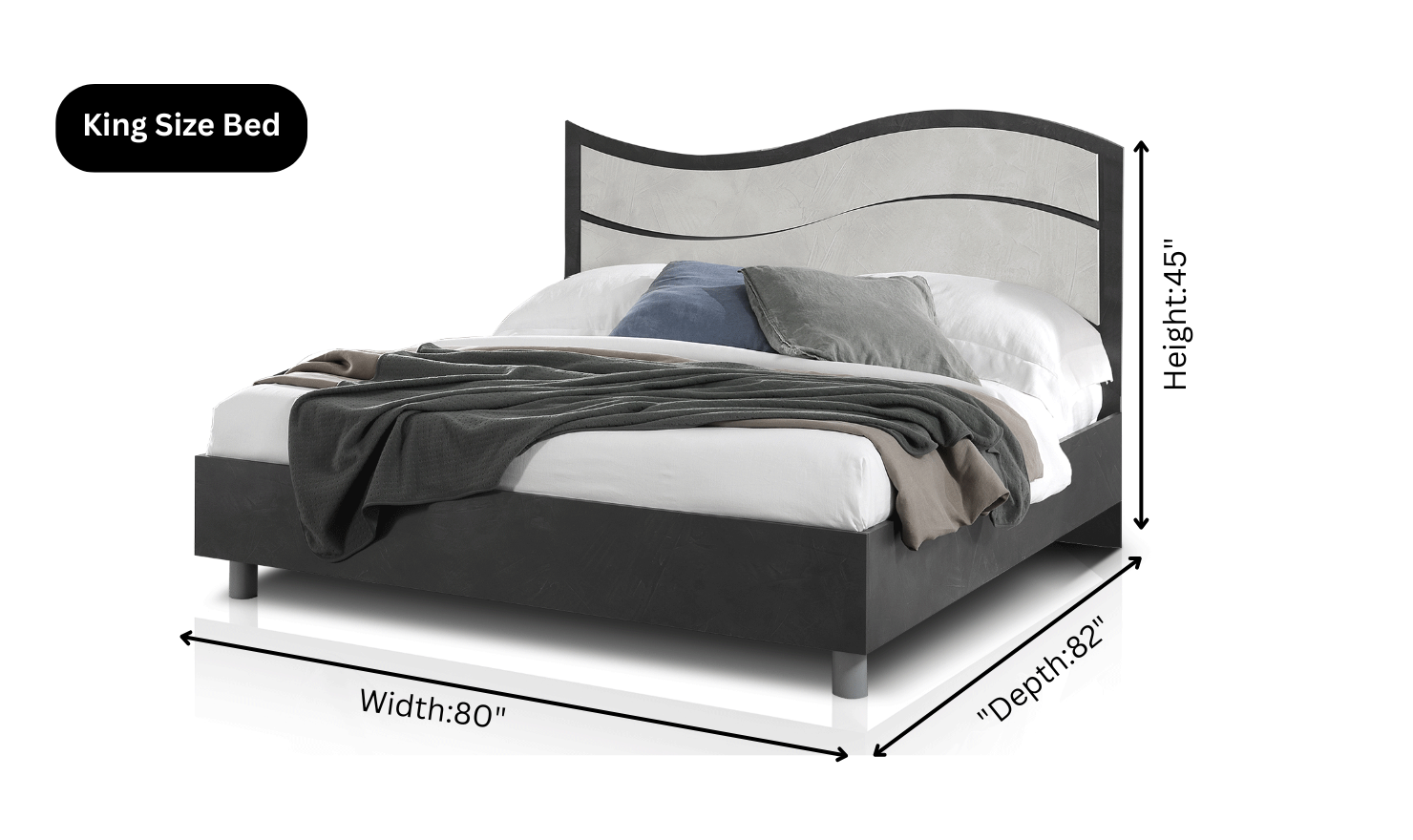 ESF Italia Ischia Wooden King/Queen Size Bed In Black and White