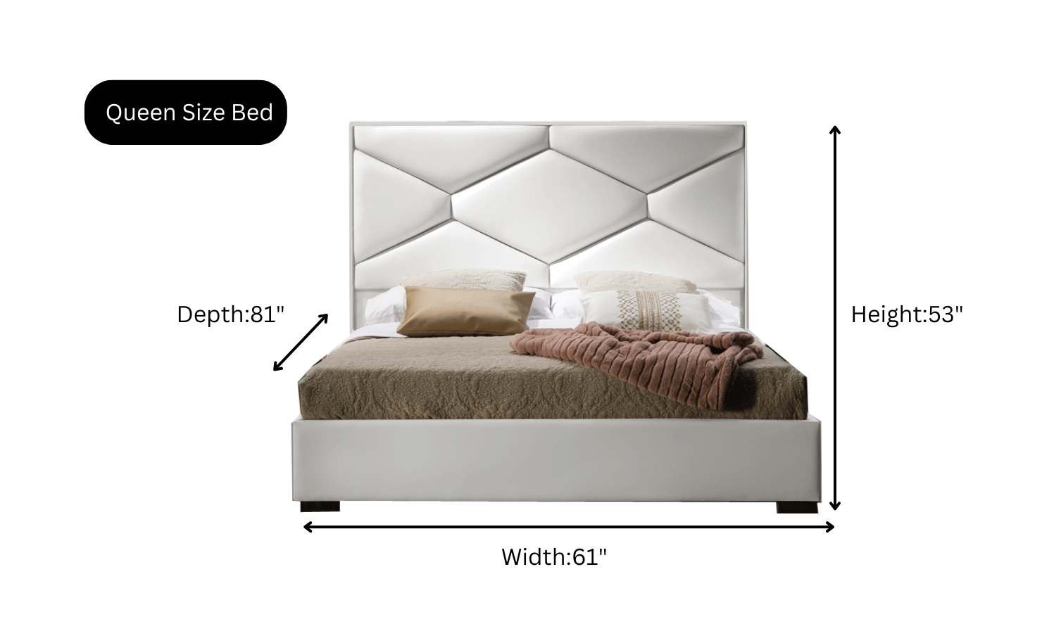 ESF Italia Martina Lux White Bedroom Set (Queen/King Bed + Dresser + 2 Nightstand + Mirror)