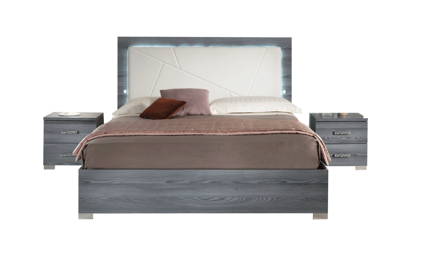 ESF Italia Nicole King Size Gray Bedroom Set (Bed + Dresser + Mirror + Nightstand)