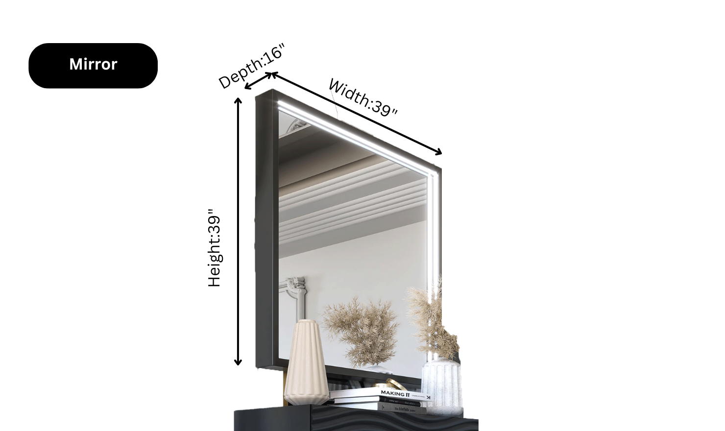 ESF Italia Wave Wooden Bedroom Set In Dark Gray (Queen/King Bed + 2 Nightstand + Dresser + Mirror)