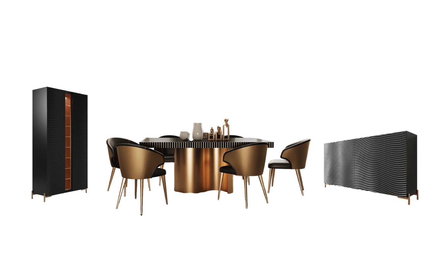 ESF Italia Wave Dark Gray Dining Set (Dining Table + Chairs + China Cabinet + Buffet)