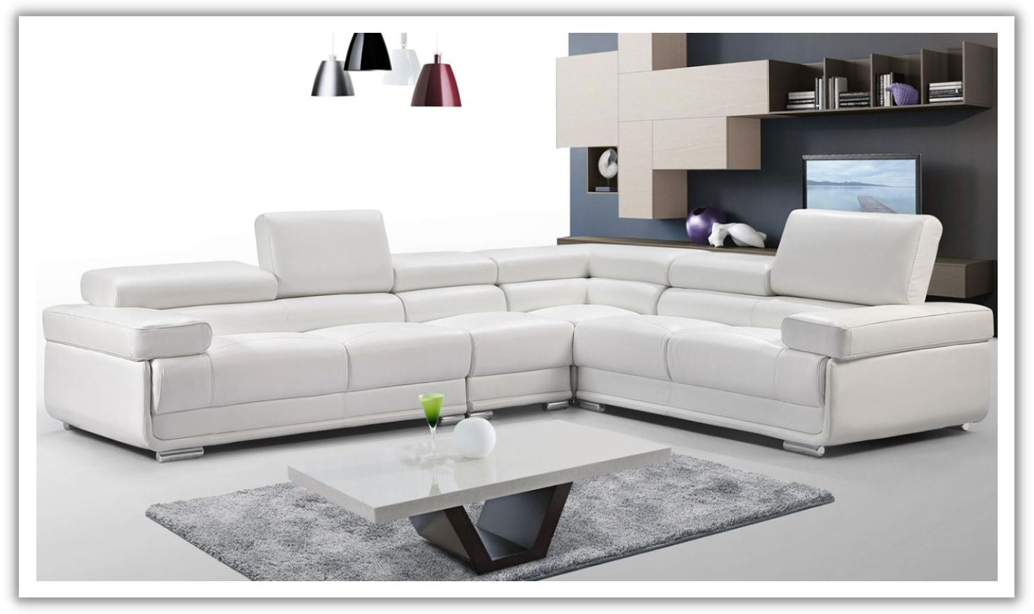 ESF Italia Baxton L-Shaped Leather Sectional Sofa with Tufted Cushions