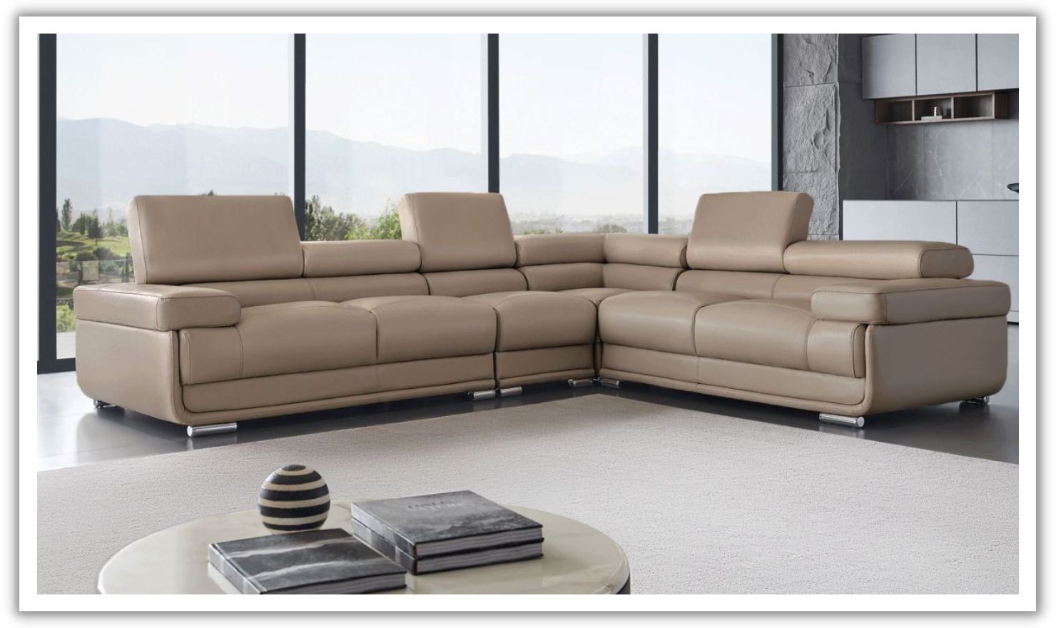 ESF Italia Baxton L-Shaped Leather Sectional Sofa with Adjustable Headrest