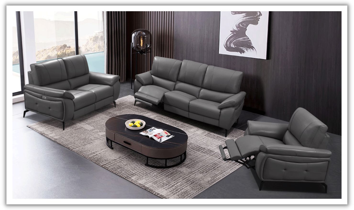 ESF Italia Jake Leather Power Reclining Living Room Set