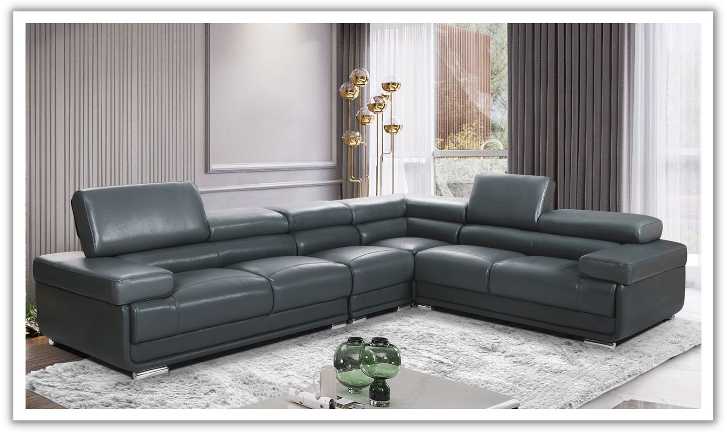 2119 Sectional in Dark Gray Leather by ESF