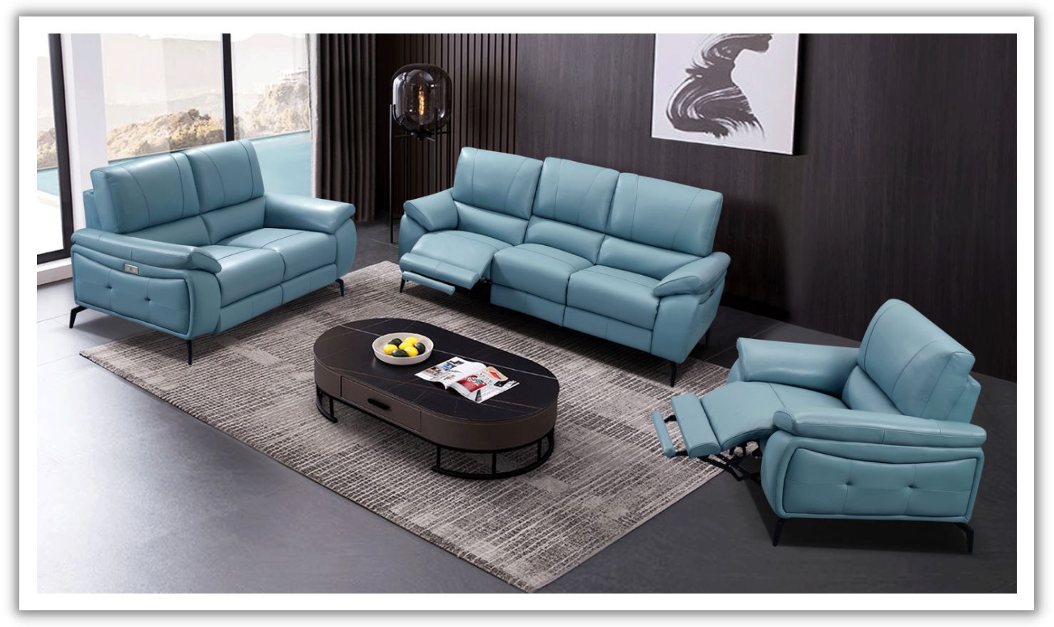 ESF Italia Jake Leather Power Reclining Living Room Set