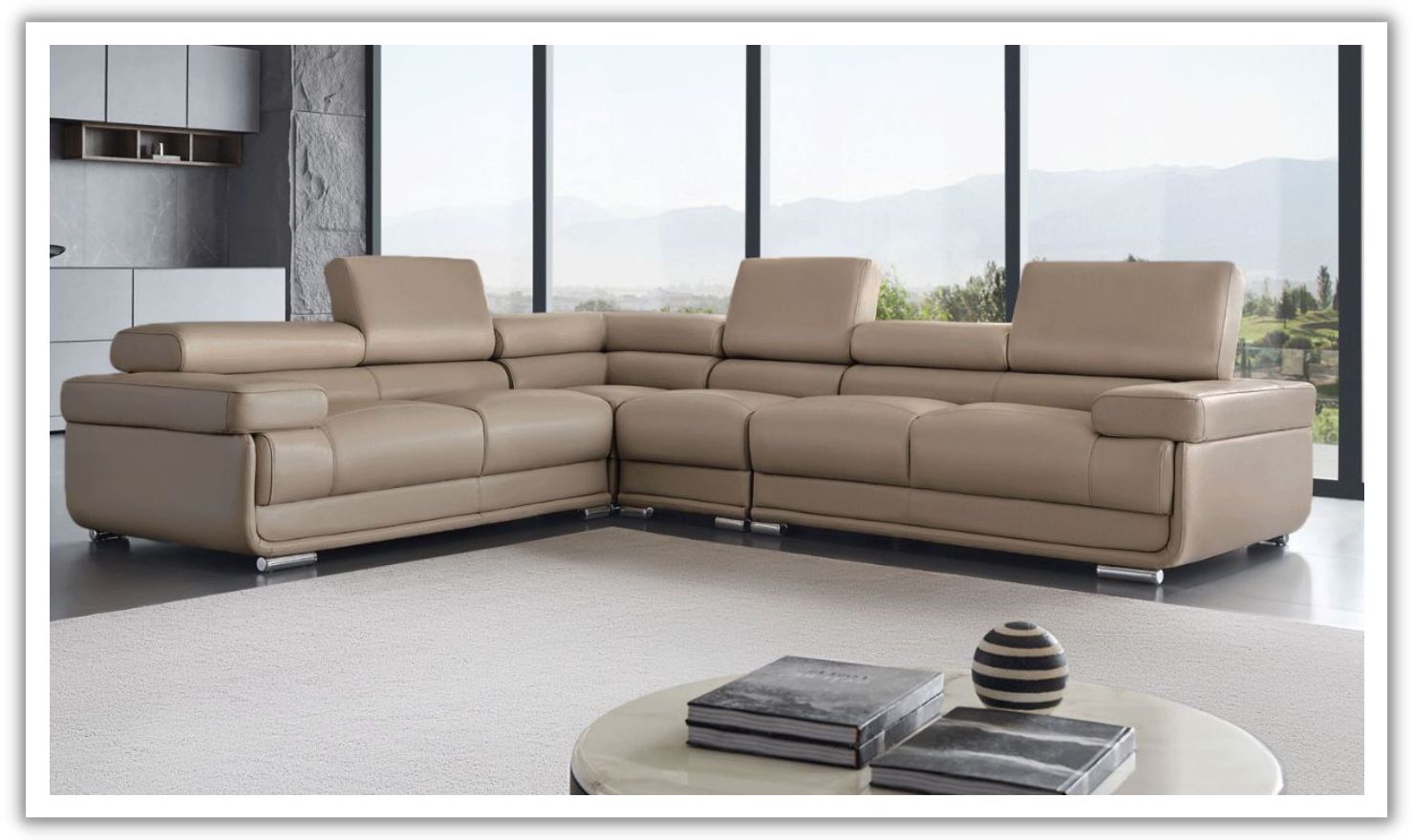 ESF Italia Baxton L-Shaped Leather Sectional Sofa with Tufted Cushions
