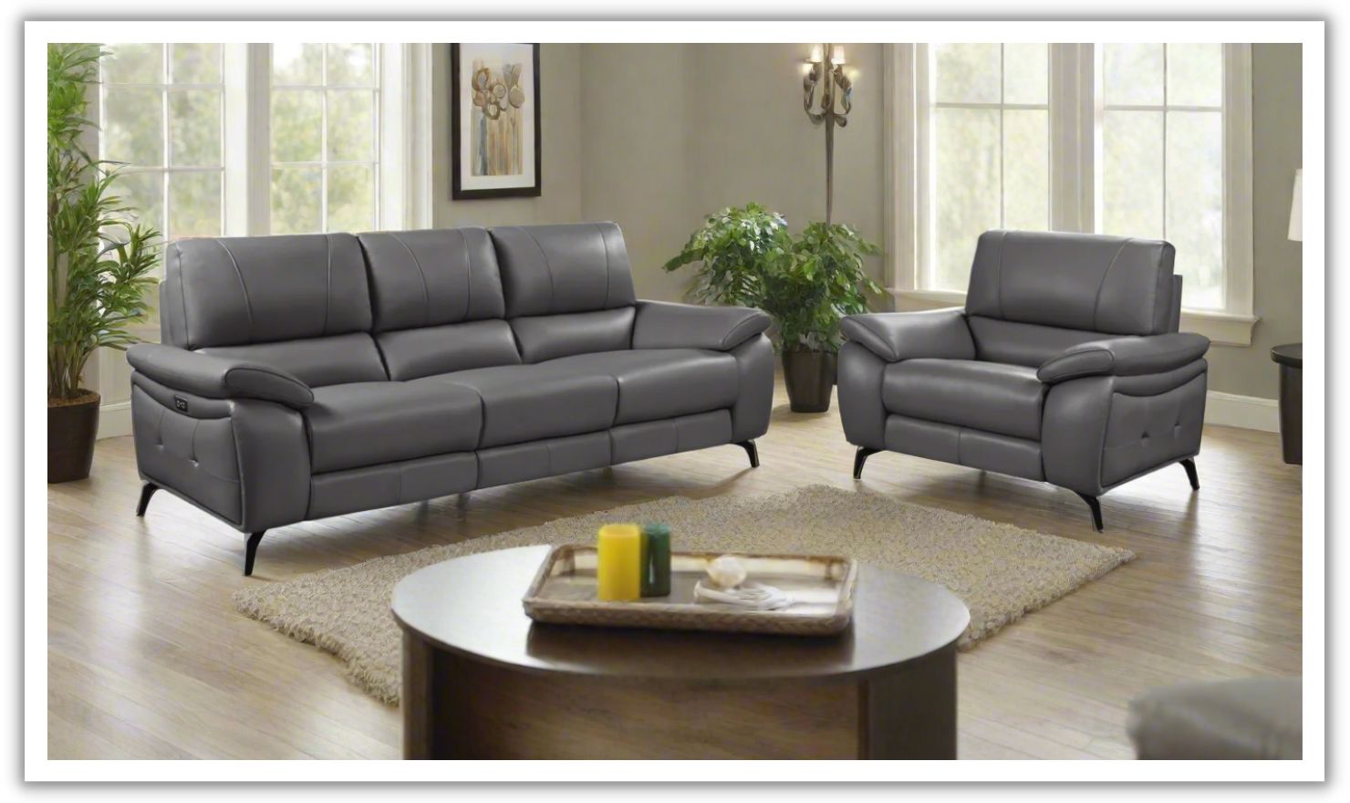 ESF Italia Jake Leather Power Reclining Living Room Set